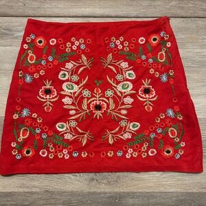 L&B Lucky & Blessed Red Embroidered Floral Mini Skirt Size S
